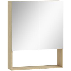 Badrumsskåp med Spegel Ekfärgad MDF för Badrum Väggskåp med Öppen Hylla och Spegeldörr Modern Förvaring och Platsbesparande Design