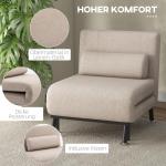 Sovstol Bäddfåtölj Beige av Linnelook och Metall för Vardagsrum Hopfällbar Säng med Ryggdyna 150 kg