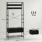Klädhängare med Skohylla, Industridesign med 2 Tyglådor och 8 Krokar i Metallram, Svart