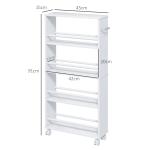 Rullvagn Serveringsvagn Vit av Plast och Metall för Kök Smal Förvaringsvagn med 4 Våningar 45 x 15 x 91 cm