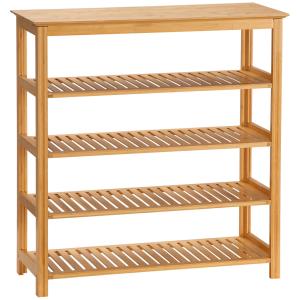 Skoställ med 4 Hyllplan för Hall och Entré Upp till Storlek 45 Hållbar och Stabil Natur Bambu 68 x 26 x 68 cm