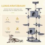 XXL Klösträd för Stora Katter, Hög Klösmöbel med Kojoar och Hängmattor, Stabilt Aktivitetscenter i Ljusgrå Plysch, Ljusgrå, 200 cm