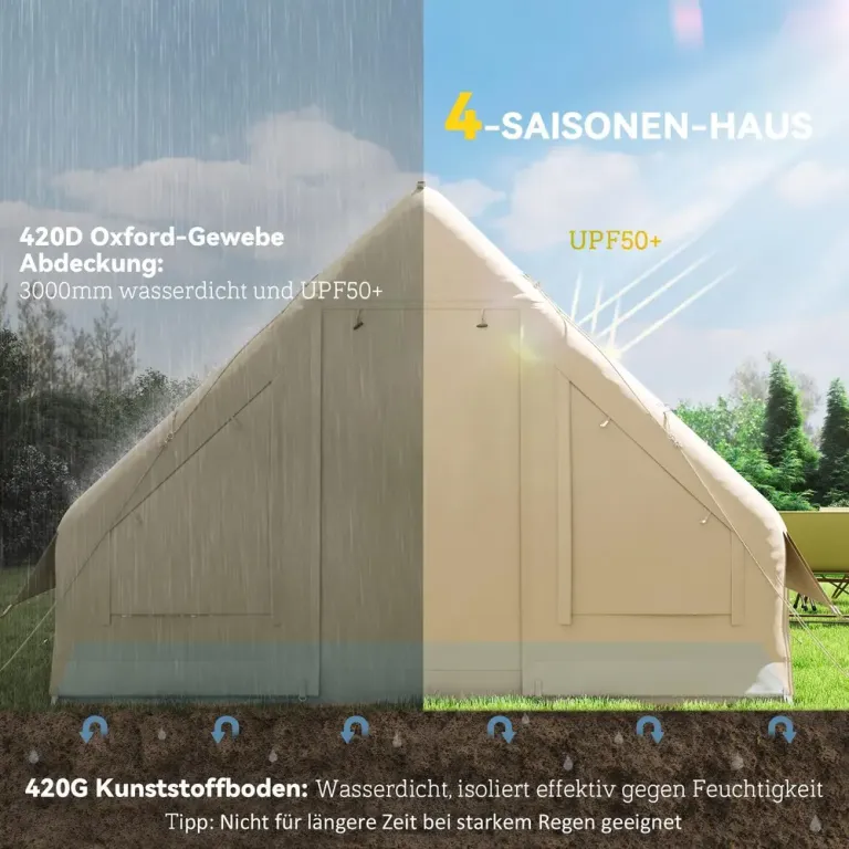 Campingtält Uppblåsbart Tält för 3 Personer Beige av Oxford