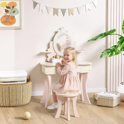 Sminkbord Barn 2 i 1 Rosa MDF och Trä för Barnrum Sminkset