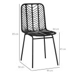 Matsalsstolar Köksstolar Svart av Stål och Rottinglook för Modernt Boende Set om 2 med Ryggstöd Robust Design 44 x 58 x 85 cm