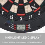 Elektronisk Darttavla med Röstmeddelanden, LED-skärmar, 6 Dart, 26 Spel och 185 Varianter, Dartmaskin med Dörr, för upp till 8 Spelare