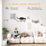 Kattklättervägg 6-delat Set med Katthus, Hängmatta, Plattform och Skrapstyv, Grå