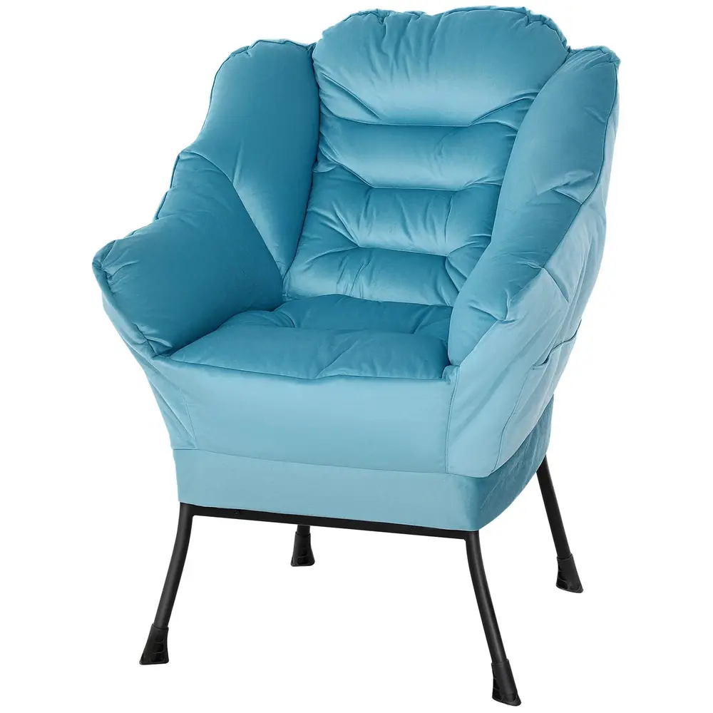 Fåtölj Loungestol Relaxstol med Sidficka Blå av Sammetslook