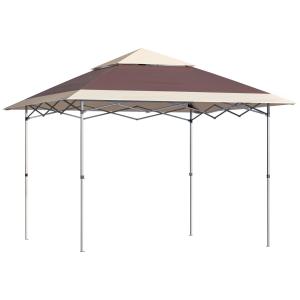 Hopfällbar Pop-up Paviljong, Portabelt Partytält med Bärväska, Enkel Montering för Trädgårdsfest, Mörkbrun/Khaki, 3,6 x 3,6 m