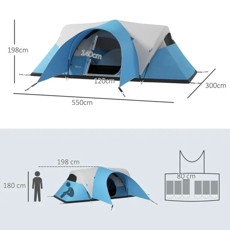 Campingtält Tunneltält för 6 Personer Blå av Polyester