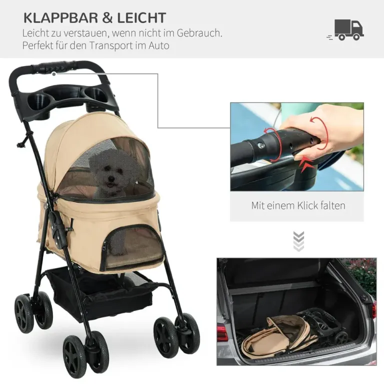 Hundvagn Husdjursvagn Khaki av Oxford Tyg 67 x 45 x 96 cm