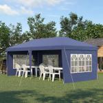 Paviljong Partytält Blå av Oxford Tyg och Stål för Trädgård Hopfällbar Pop Up med Fönster och Sidoväggar UV-skydd 2,95 x 5,85 m