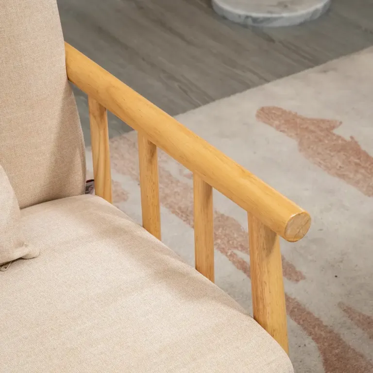 Soffa Loveseat Beige av Tyg med Linnelook och Trä 2-Sits