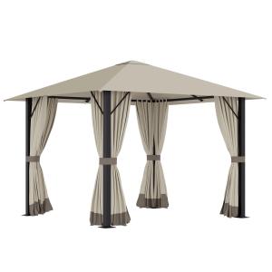 Trädgårdspaviljong med Ventilation, Väderbeständigt Partytält med 4 Sidoväggar, Robust Aluminiumram, Khaki, 3 x 3 m