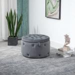 Pall med Förvaringsutrymme Ottoman Grå av Sammetslook för Vardagsrum och Sovrum Rund Stoppad Pall med Lock Ø 60 x 40 cm