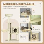 Skrapstolpe Kattträd Beige av Sisal och Plysch för 1-2 Katter med 2 Liggplatser och Korg Lekboll Klättertorn 124 cm