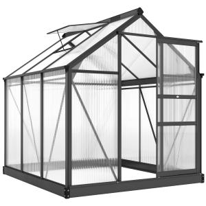 Växthus Stabil Silver Aluminium för Odling i Trädgården med Fundament och Takfönster samt Skjutdörr UV-skyddad Kanalplast 190 x 192 x 201 cm 3,65 m²