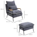 TV-Fåtölj med Pall, Bekväm Relaxstol med Fällbart Ryggstöd, Ergonomisk Vilostol i Tyg, Grå, 68 x 91,5 x 88 cm