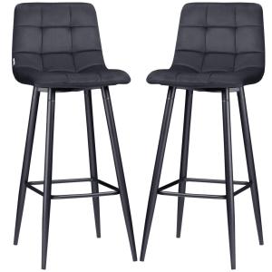 Barstolar Bistropallar Ljusgrå av Sammet och Stål för Vardagsrum Set om 2 med Fotstöd 42 x 47 x 105 cm