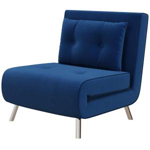 Sovstol Bäddfåtölj Blå av Sammet och Metall för Vardagsrum och Sovrum Hopfällbar Stol med Sängfunktion 77 x 88 x 83 cm