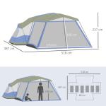 Stort Familjetält för 6-8 Personer, Rymligt Campingtält med Förtält och Fönster, Vattentät Design för Utomhusäventyr, Blå, 518 x 487 x 237 cm