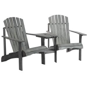 Adirondackstol för 2 med Bord Klassisk Trädgårdssoffa Massivt Trä med Parasollhål Bekväm Sittgrupp Grå 178 X 87 X 92 Cm