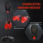 Stående Boxningssäckset för Barn med Boxningshandskar, Fyllbar Bas, Höjdjusterbar, Svart, Ø34 x 88–124 cm