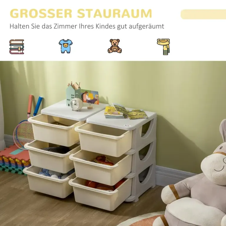 Leksaksförvaring med 3 Lådor, Cremevit