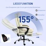Kontorsstol Chefsstol Beige av Konstläder och Metall för Bekvämt Arbete Ergonomisk med Liggfunktion och Fotstöd Lutbar 155°