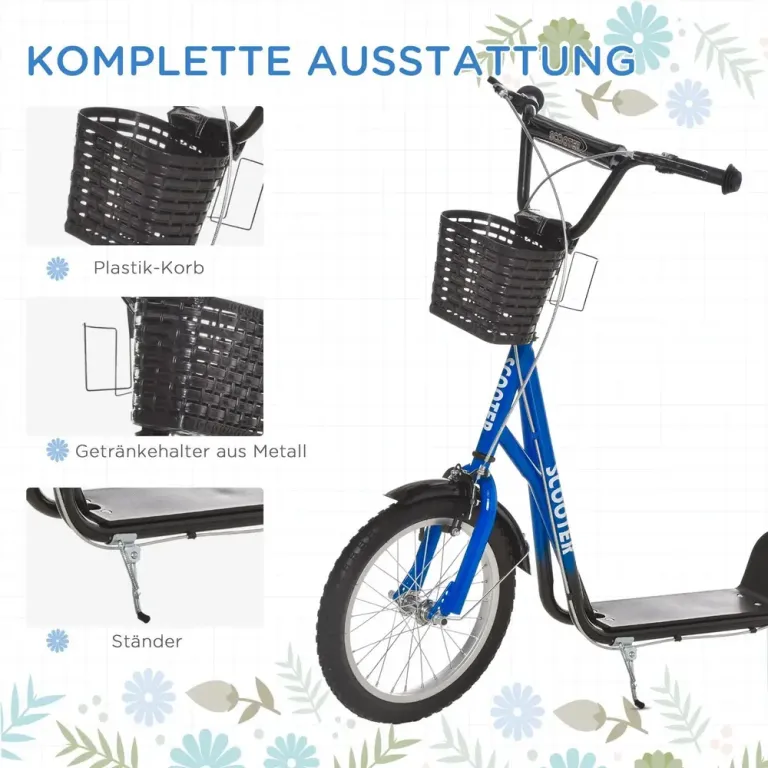 Sparkcykel för Barn med Korg och Broms Blå