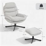 Fåtölj med Fotpall Gräddvit Chenille och Metall för Vardagsrum Relaxfåtölj med Högt Ryggstöd och Mjuk Sits Modern 78x93x100 cm
