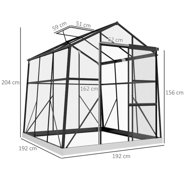 Växthus Aluminiumväxthus Svart 192 x 192 x 204 cm