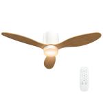 Takfläkt med Justerbar Lampa och Fjärrkontroll samt 6 Hastigheter och Timer Ergonomisk och Tyst Naturfärgad Metall och Trä 115 cm 3 Blad