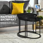 Satsbord i 2 Delar, Moderna Soffbord i Oval Form, Stapelbara Sidobord för Vardagsrummet, Svart, 50 cm
