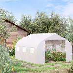 Folieväxthus Tomathus Vit av Metall och PE för Trädgård Tunnelväxthus med Nätfönster och UV-Skydd Vindtät Konstruktion 4,45 x 2,99 x 2,05 m
