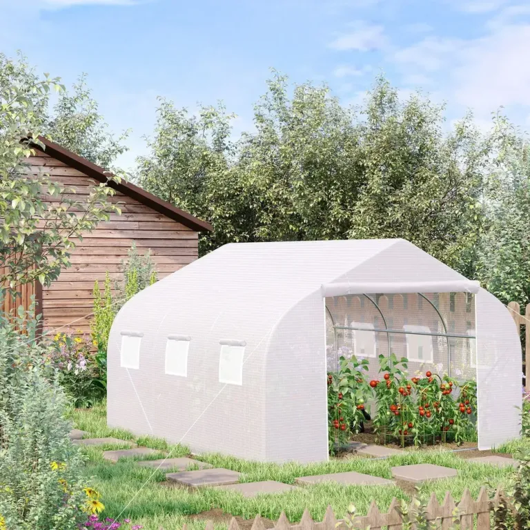 Tunnelväxthus Litet Växthus Vit av Metall 4,45 x 2,99 x