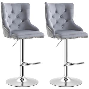 Barstolar i Sammet 2-Pack, Snurrbara Köksstolar med Fotstöd, Justerbar Höjd för Bar och Kök, Ljusgrå, 46 x 55 x 102-123 cm