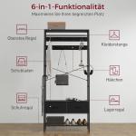 Klädhängare med Skohylla, Industridesign med 2 Tyglådor och 8 Krokar i Metallram, Svart