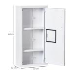 Medicinskåp Första Hjälpen-Skåp Vit av Metall och Glas för Medicin Väggskåp med 3 Inre Fack och Magnetisk Stängning 40 x 15 x 53,5 cm