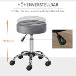 Ergonomisk Rullpall med Ryggstöd, Justerbar Snurrpall för Arbete och Skönhetsvård, Bekväm Sits i Sammet för Frisör och Klinik, Grå, 35 x 35 x 49-61 cm