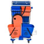 Städvagn 4 Hinkar Torkarvagn Systemvagn med Hjul Professionell Rengöringsutrustning Blå Orange 100 X 70 X 103 Cm