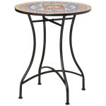 Mosaikbord för Trädgård, Runt Bistrobord med Keramikplatta, Dekorativt Sidobord för Balkong och Terrass, Röd/Blå/Vit, 60 cm