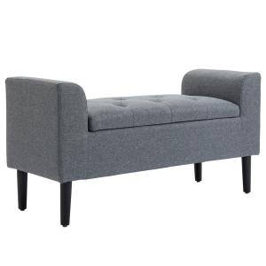 Bänk Förvaringsbänk Stoppad Pall med Träben Ljusgrå av Linnelook för Vardagsrum och Hall Sängbänk 130 kg 116 x 44 x 58 cm