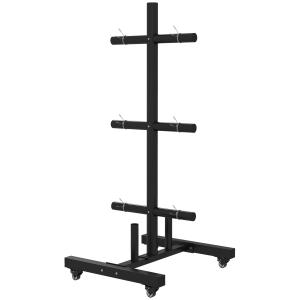 Viktplattstativ Viktstativ Svart av Stål för Gym och Hemmaträning med Hjul och 6 Stänger 50 mm Tallrikshållare Lastkapacitet upp till 200 kg