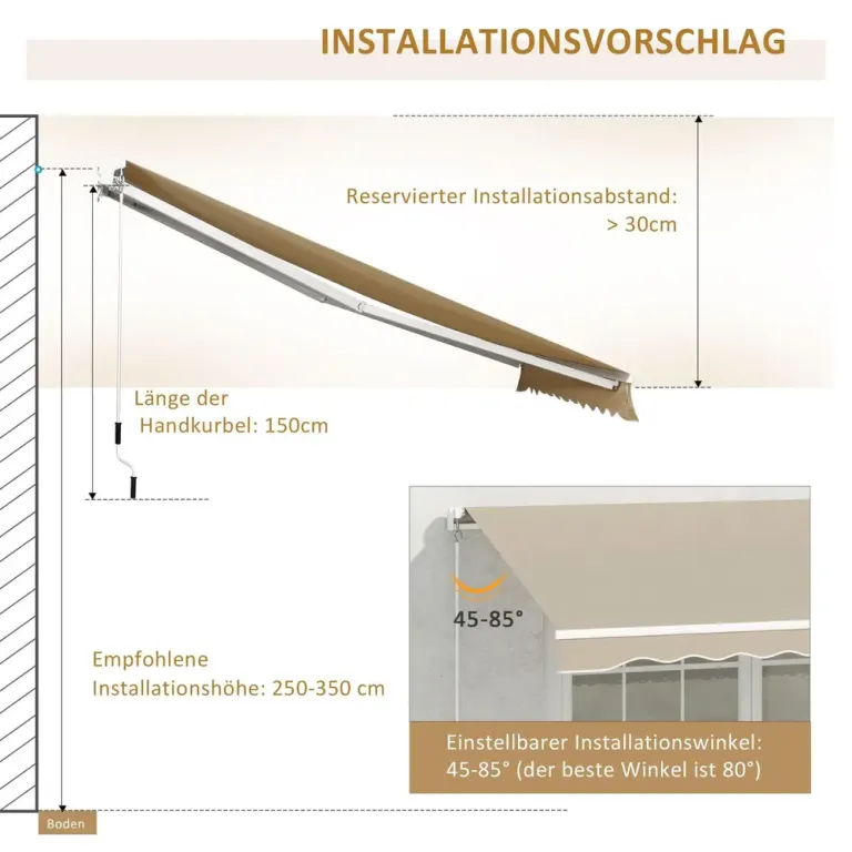 Infällbar Markis med Handvev Metallram 3,95 x 2,45 m