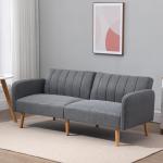 Bäddsoffa 2-Sits i Linnetyg, Kompakt Soffa som Bäddas ut till Säng, Praktisk Gästsäng för Små Utrymmen, Grå, 173 x 75 x 73 cm