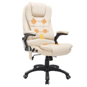 Kontorsstol Massagestol 6-Punkts Vibrationsmassage och Värmefunktion Vridbar Konstläder Beige