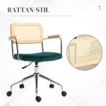 Skrivbordsstol i Bohostil med Armstöd i Trä och Justerbar Höjd för Kontor Ergonomisk och Stabil Grön Stål och Tyg upp till 120 kg