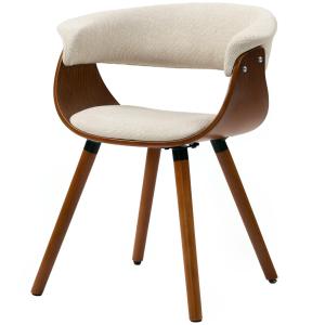 Matstol med Tyg i Linnelook, Böjt Ryggstöd och Träben, Beige