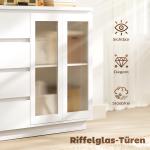 Sideboard med Glasdörrar Vit MDF för Vardagsrum och Matsal Skänk med 4 Lådor och Hyllor Modern Förvaringsmöbel Rymlig 120 cm